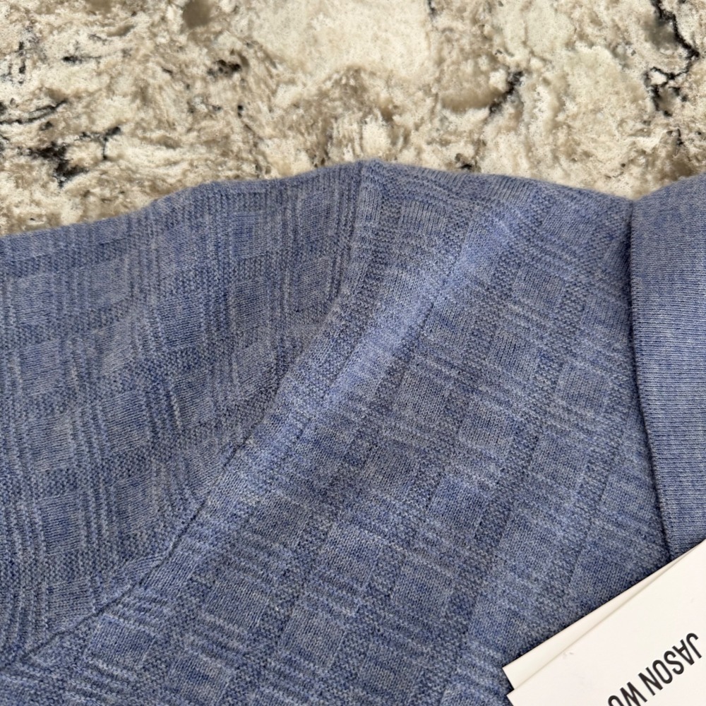 Jason Wu Men's Knit Button Down Shirt Short Sleeve 100% Merino Wool Blue L NWT - Picture 4 of 13